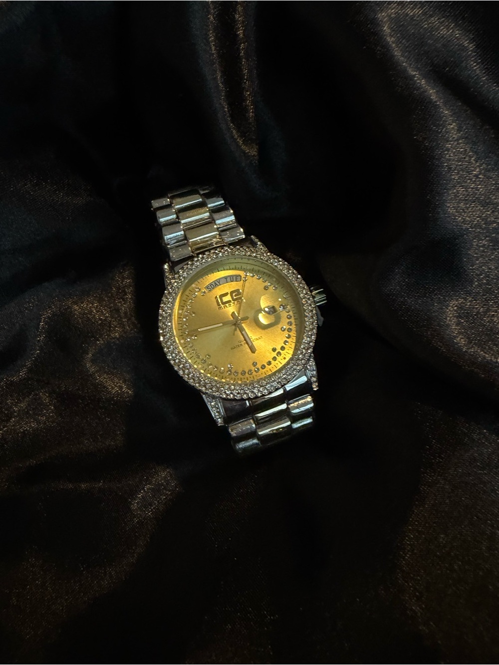 Ice Men's Silver Bracelet Watch with Gold Dial and Crystal Bezel